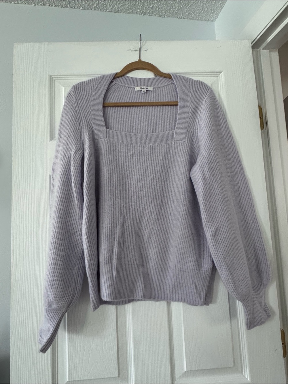 Madewell Light Lavender Square Neck Ribbed Sweater